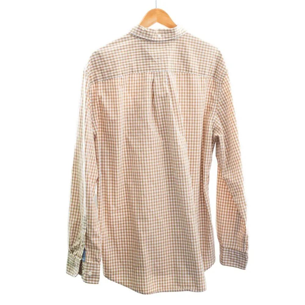 Tommy Hilfiger Men’s XL Classic Fit Gingham Button Down Tan White - Picture 2 of 11
